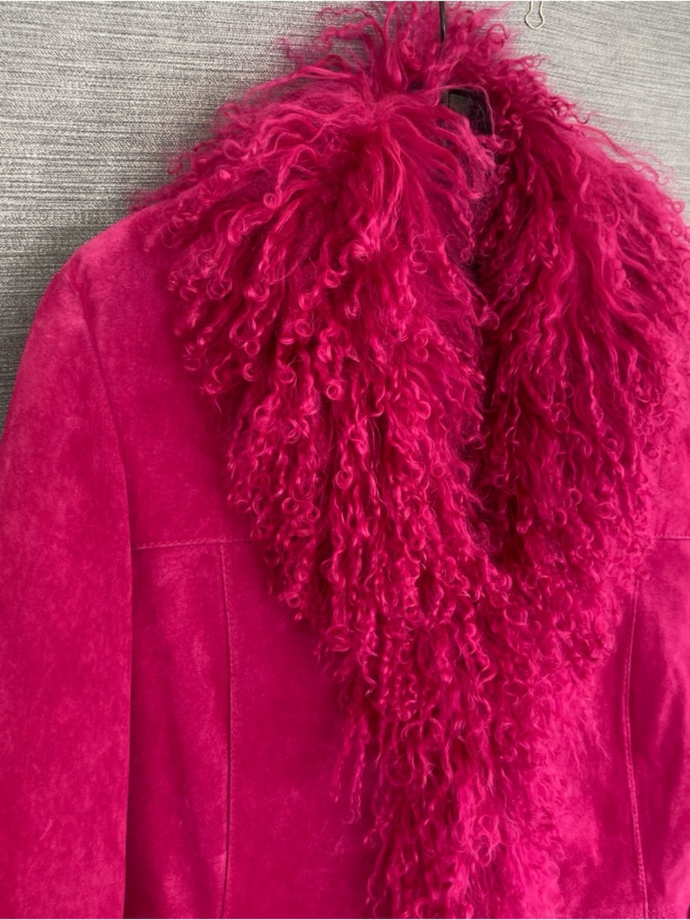 Danier Hot Pink Mongolian Fur Trim Suede Jacket XS-S - Picture 3 of 7